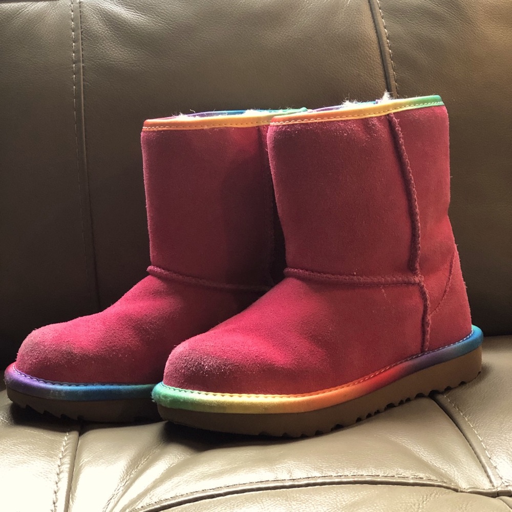 COPY - 🌈💕 Pink UGG Boots with cute rainbow trim - size 12  💕🌈